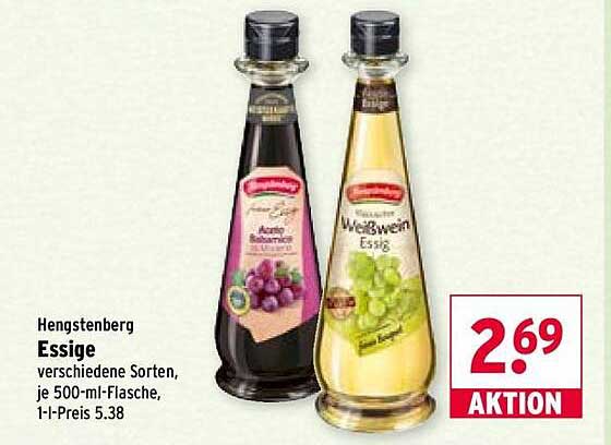 Hengstenberg Essige verschiedene Sorten, je 500-ml-Flasche, 1-l-Preis 5,38