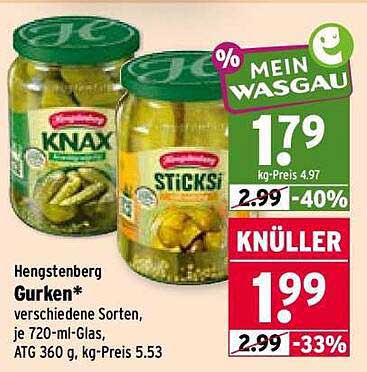 Hengstenberg Gurken* verschiedene Sorten, je 720-ml-Glas, ATG 360 g, kg-Preis 5.53
