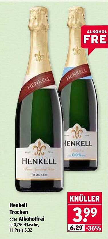 Henkell Trocken oder Alkoholfrei, je 0,75-l-Flasche, 1-l-Preis 5.32