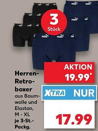 Herren-Retro-boxer aus Baumwolle und Elastan, M - XL je 3-St. Packg.