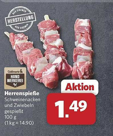 Herrenspieße Schweinenacken und Zwiebeln gespießt 100 g (1 kg = 14.90)