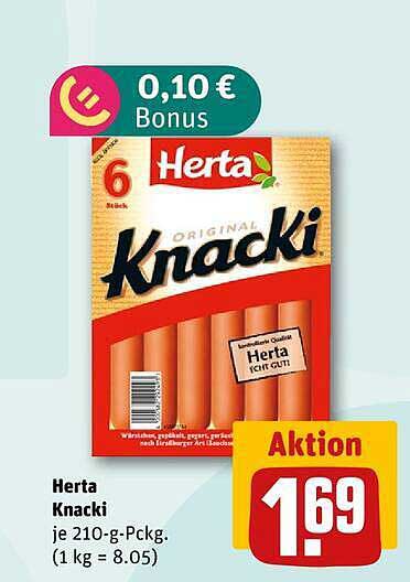 Herta Knacki je 210-g-Pckg. (1 kg = 8.05)