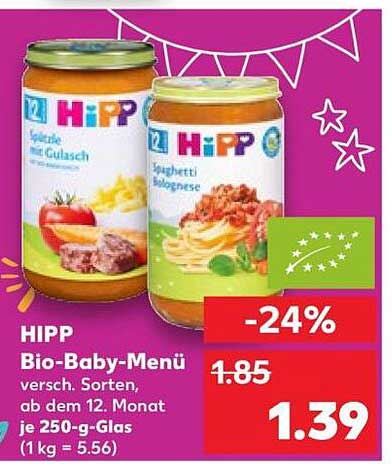 HIPP Bio-Baby-Menü versch. Sorten, ab dem 12. Monat je 250-g-Glas (1 kg = 5.56)