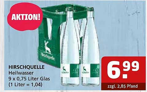 HIRSCHQUELLE Heilwasser 9 x 0,75 Liter Glas (1 Liter = 1,04)