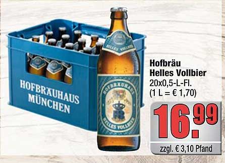 Hofbräu Helles Vollbier 20x0,5-L-Fl. (1 L = € 1,70)