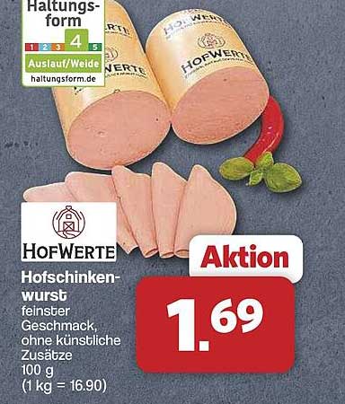 Hofschinkenwurst feinster Geschmack, ohne künstliche Zusätze 100 g (1 kg = 16.90)