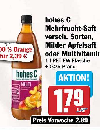 hohes C Mehrfrucht-Saft versch. Sorten, Milder Apfelsaft oder Multivitamin
