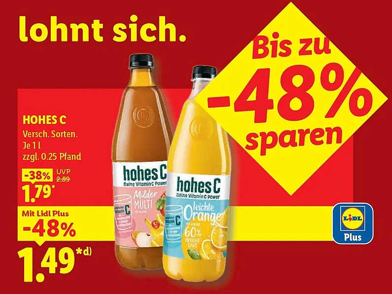 HOHES C Versch. Sorten. Je 1 l zzgl. 0.25 Pfand