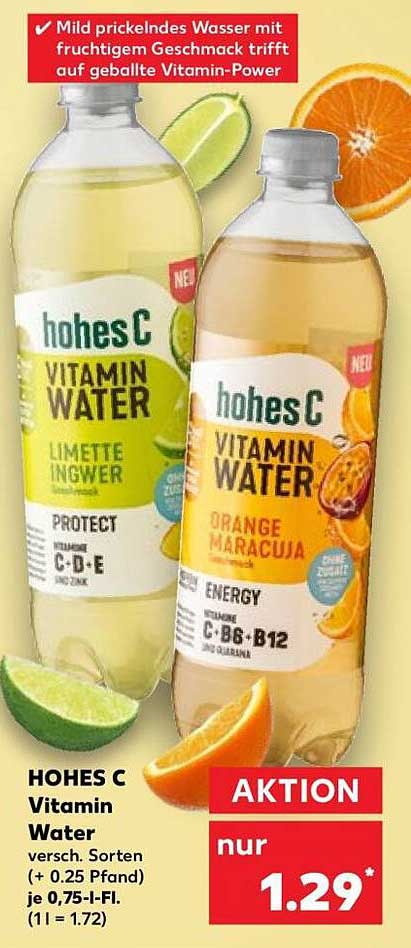 HOHES C Vitamin Water versch. Sorten (+ 0.25 Pfand) je 0,75-l-Fl. (1 l = 1.72)