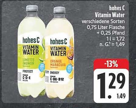 hohes C Vitamin Water verschiedene Sorten 0,75 Liter Flasche + 0,25 Pfand