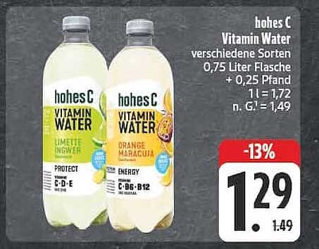 hohes C Vitamin Water verschiedene Sorten