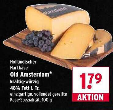 Holländischer Hartkäse Old Amsterdam* kräftig-würzig 48% Fett i. Tr. einzigartige, vollendet gereifte Käse-Spezialität, 100 g