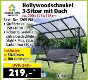 Hollywoodschaukel 3-Sitzer mit Dach