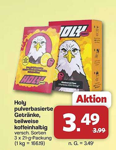 Holy pulverbasierte Getränke, teilweise koffeinhaltig, versch. Sorten 3 x 21-g-Packung (1 kg = 166,19)