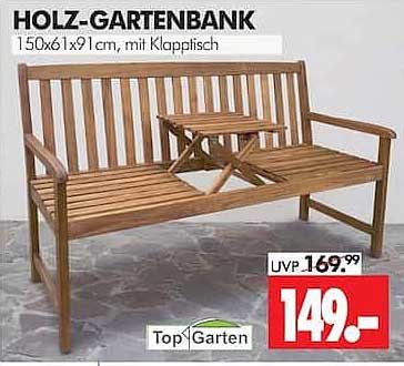 HOLZ-GARTENBANK 150x61x91cm, mit Klapptisch