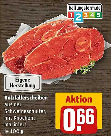 Holzfällerscheiben aus der Schweineschulter, mit Knochen, mariniert, je 100 g