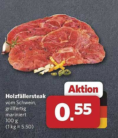 Holzfällersteak vom Schwein, grillfertig mariniert 100 g (1 kg = 5.50)