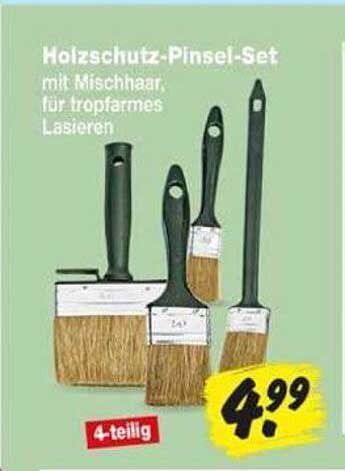 Holzschutz-Pinsel-Set mit Mischhaar für tropfarmes Lasieren