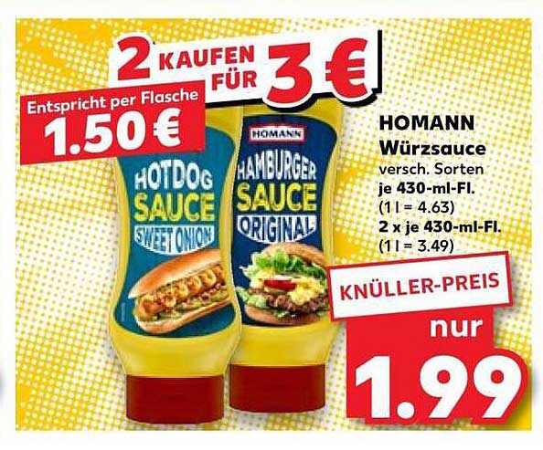 HOMANN Würzsauce versch. Sorten je 430-ml-Fl. (1 l = 4.63) 2 x je 430-ml-Fl. (1 l = 3.49)