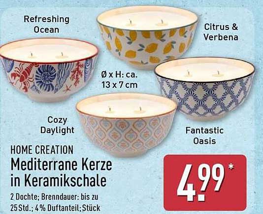 HOME CREATION Mediterrane Kerze in Keramikschale