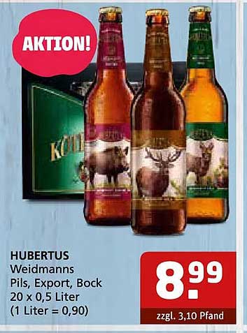HUBERTUS Weidmanns Pils, Export, Bock 20 x 0,5 Liter