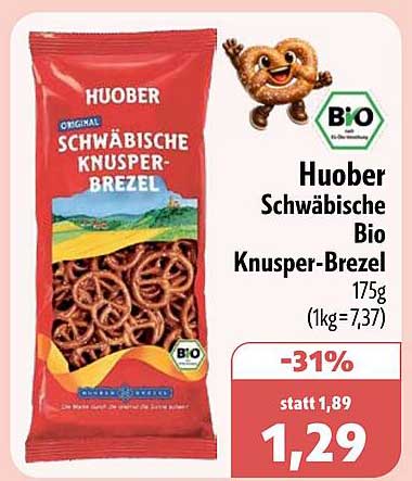 Huober Schwäbische Bio Knusper-Brezel 175g (1kg=7,37)
