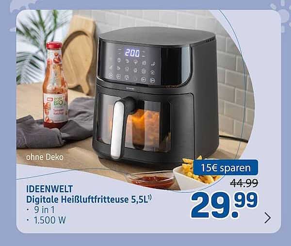 IDEENWELT Digitale Heißluftfritteuse 5,5l