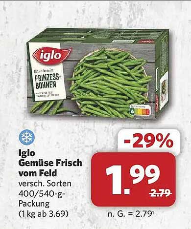 Iglo Gemüse Frisch vom Feld versch. Sorten 400/540-g-Packung (1 kg ab 3.69)