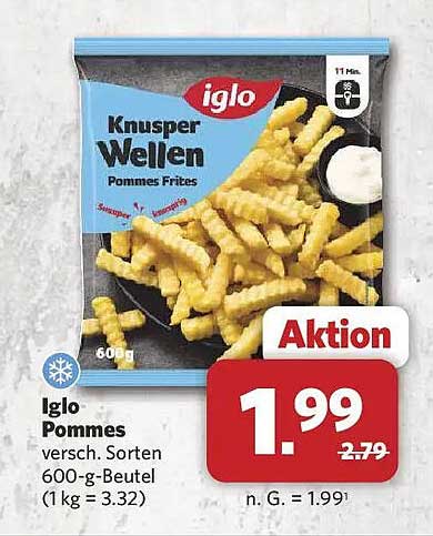 Iglo Pommes versch. Sorten 600-g-Beutel (1 kg = 3.32)