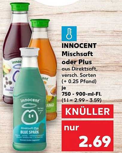 INNOCENT Mischsaft oder Plus aus Direktsaft, versch. Sorten (+ 0.25 Pfand) je 750 - 900-ml-Fl. (1 l = 2.99 - 3.59)