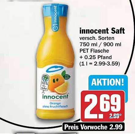 innocent Saft versch. Sorten 750 ml / 900 ml PET Flasche + 0,25 Pfand (1 l = 2.99-3.59)