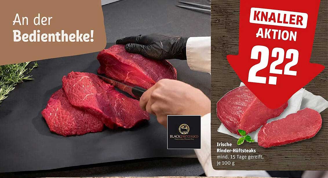 Irische Rinder-Hüftsteaks mind. 15 Tage gereift, je 100 g