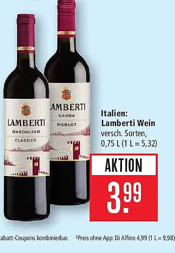 Italien: Lamberti Wein versch. Sorten, 0,75 L (1 L = 5,32)