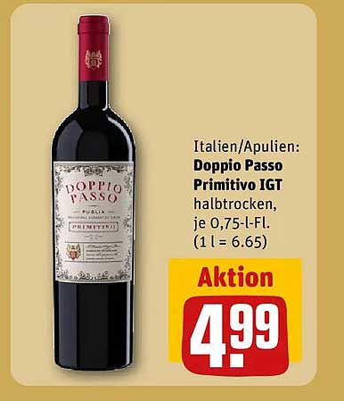 Italien/Apulien: Doppio Passo Primitivo IGT halbtrocken, je 0,75-l-Fl. (1 l = 6.65)