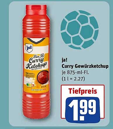 ja! Curry Gewürzketchup je 875-ml-FL. (1 l = 2.27)