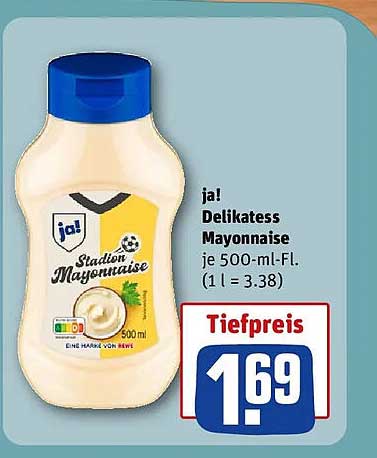ja! Delikatess Mayonnaise je 500-ml-Fl. (1 l = 3.38)