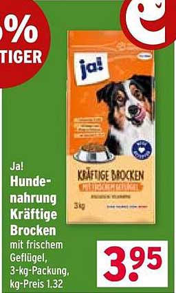 Ja! Hundenahrung Kräftige Brocken mit frischem Geflügel - 3-kg-Packung, kg-Preis 1.32
