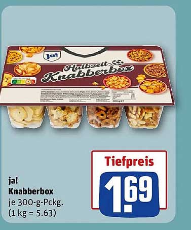 ja! Knabberbox je 300-g-Pckg. (1 kg = 5.63)