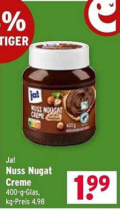 Ja! Nuss Nougat Creme 400-g-Glas, kg-Preis 4,98
