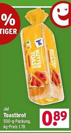 Ja! Toastbrot 500-g-Packung, kg-Preis 1.78