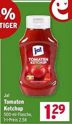 Ja! Tomaten Ketchup 500-ml-Flasche, 1-l-Preis 2.58