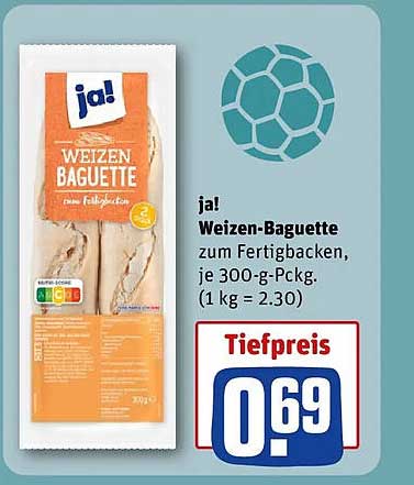ja! Weizen-Baguette zum Fertigbacken, je 300-g-Packg. (1 kg = 2.30)