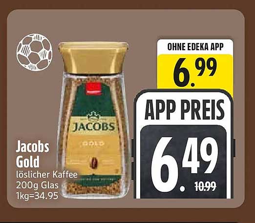 Jacobs Gold löslicher Kaffee 200g Glas 1kg=34.95
