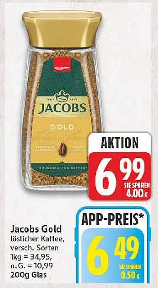 Jacobs Gold löslicher Kaffee, versch. Sorten 1kg = 34,95, n.G. = 10,99 200g Glas