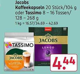 Jacobs Kaffeekapseln 20 Stück/104 g oder Tassimo 8 – 16 Tassen/128 – 268 g