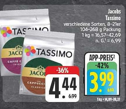 Jacobs Tassimo verschiedene Sorten, 8-2er 104-268 g Packung
