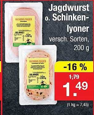 Jagdwurst o. Schinken-Iyoner versch. Sorten, 200 g