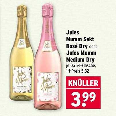 Jules Mumm Sekt Rosé Dry oder Jules Mumm Medium Dry