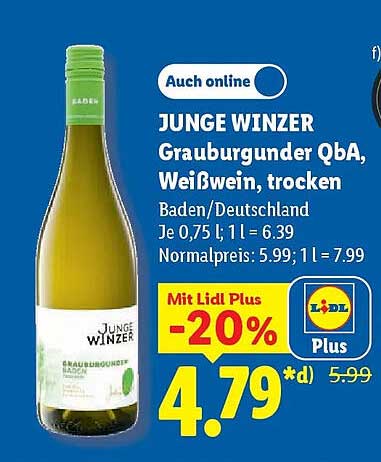 JUNGE WINZER Grauburgunder QbA, Weißwein, trocken
