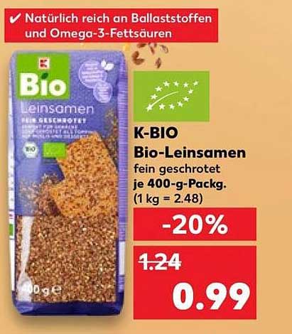 K-BIO Bio-Leinsamen fein geschrotet je 400-g-Packg. (1 kg = 2.48)